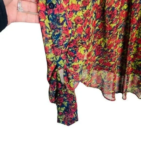 Free People Floral Sheer Easy Rider Button Down Blouse Size Medium NWT - Picture 4 of 10